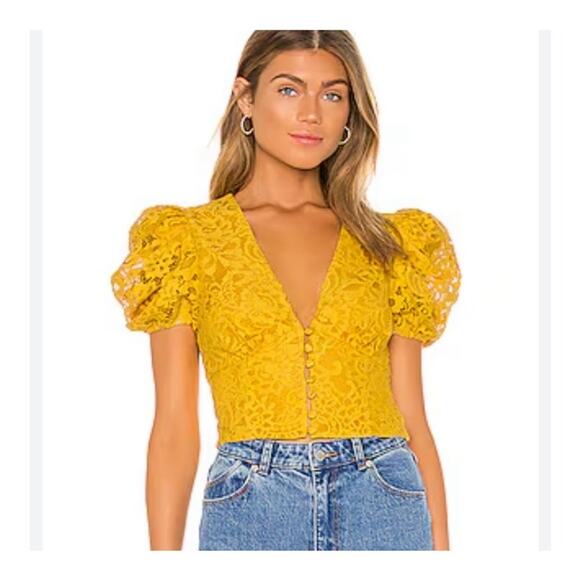 House of Harlow 1960 x Revolve Lace Yellow Crop Juliette Blouse size XXS - Picture 1 of 7